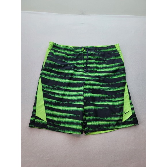 Nike Swim Volley Shorts Mens L Lined Green Navy‎ Geometric 10" inseam - Picture 1 of 8